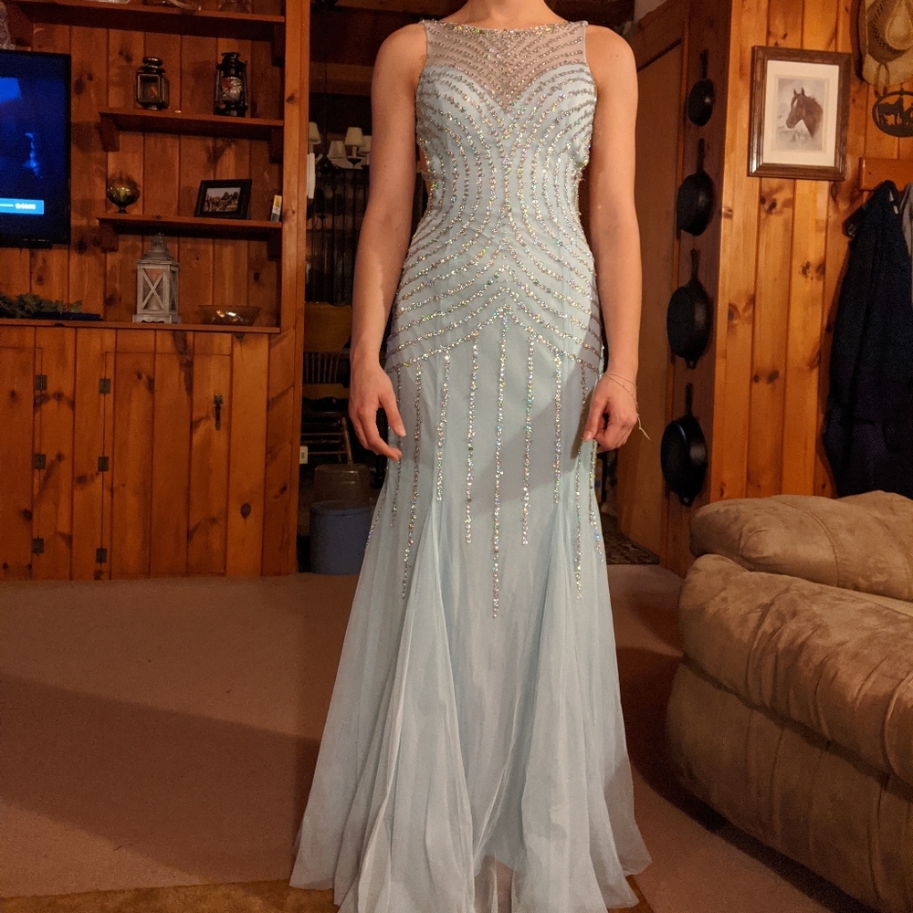 Light blue loose mermaid prom dress